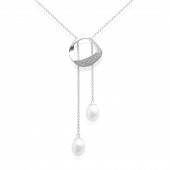 Colier cu perle naturale din argint cu pietre DiAmanti SK16419P_W-G